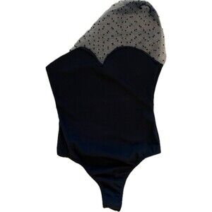 Boohoo Women’s Black Bodysuit Sheer Mesh Lola Dot Sweetheart Neckline Size US 4